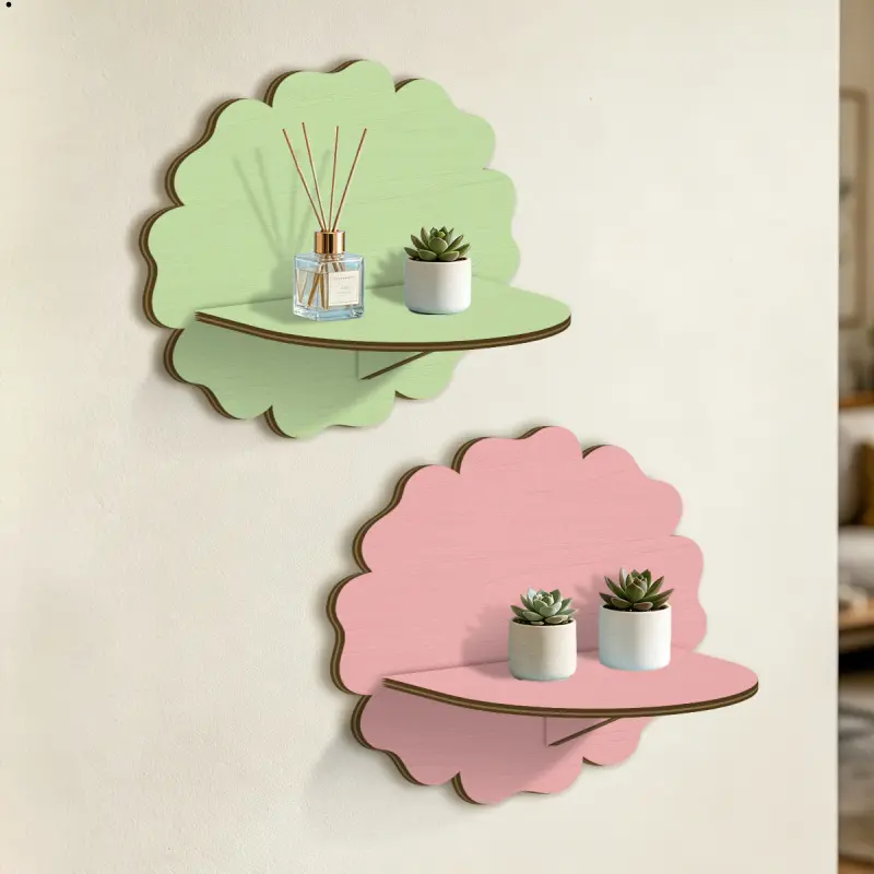2 Pcs Floral Shaped Wooden Wall Shelves, Wooden Shelf for Wall, Display, Decorating & Storage Rack for Crystals & Decorations, Perfect for Living Room, Bedroom, Flower Shop, Cafe & Inn, Ideal Gift Choice
