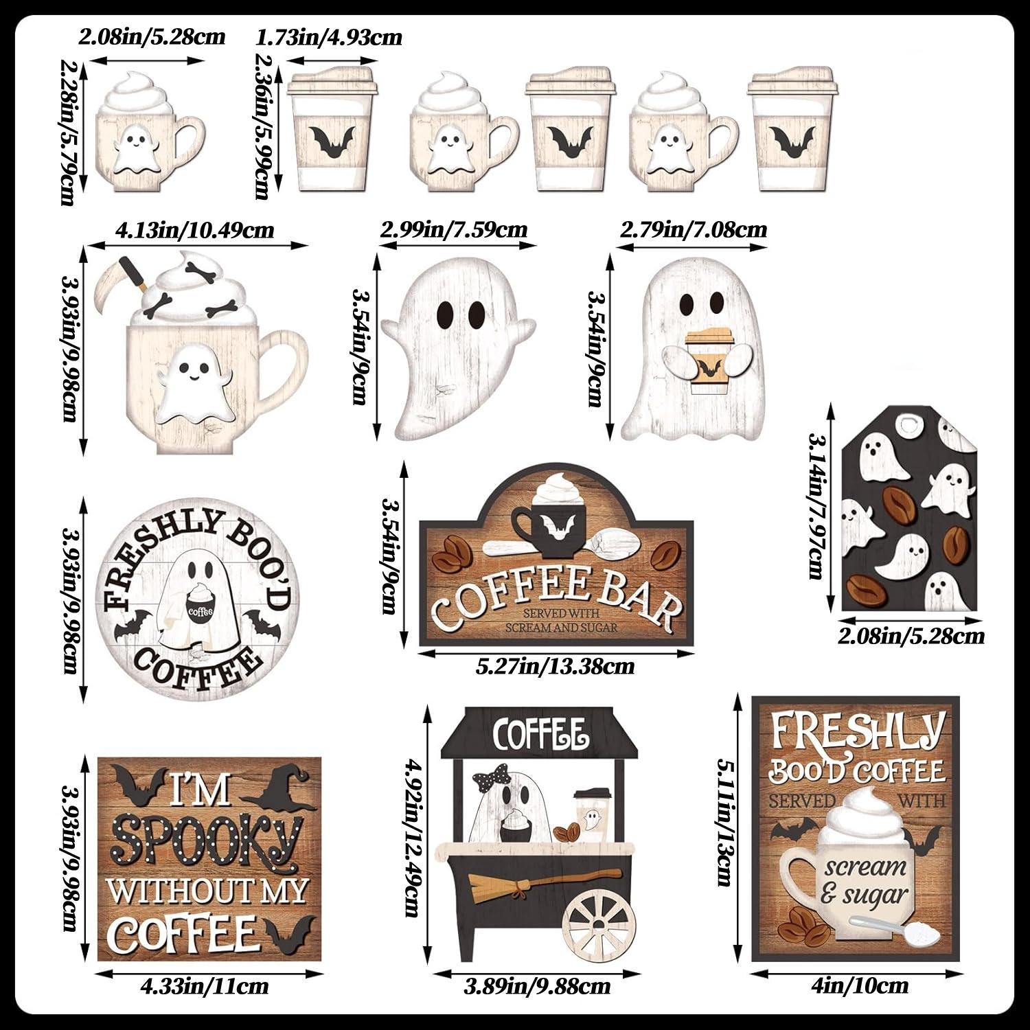 Halloween Layered Tray Decor Set, Wooden Ghost Signs & Beaded Garland, Farmhouse Rustic Home Table Party Supplies, Home Decor Gift