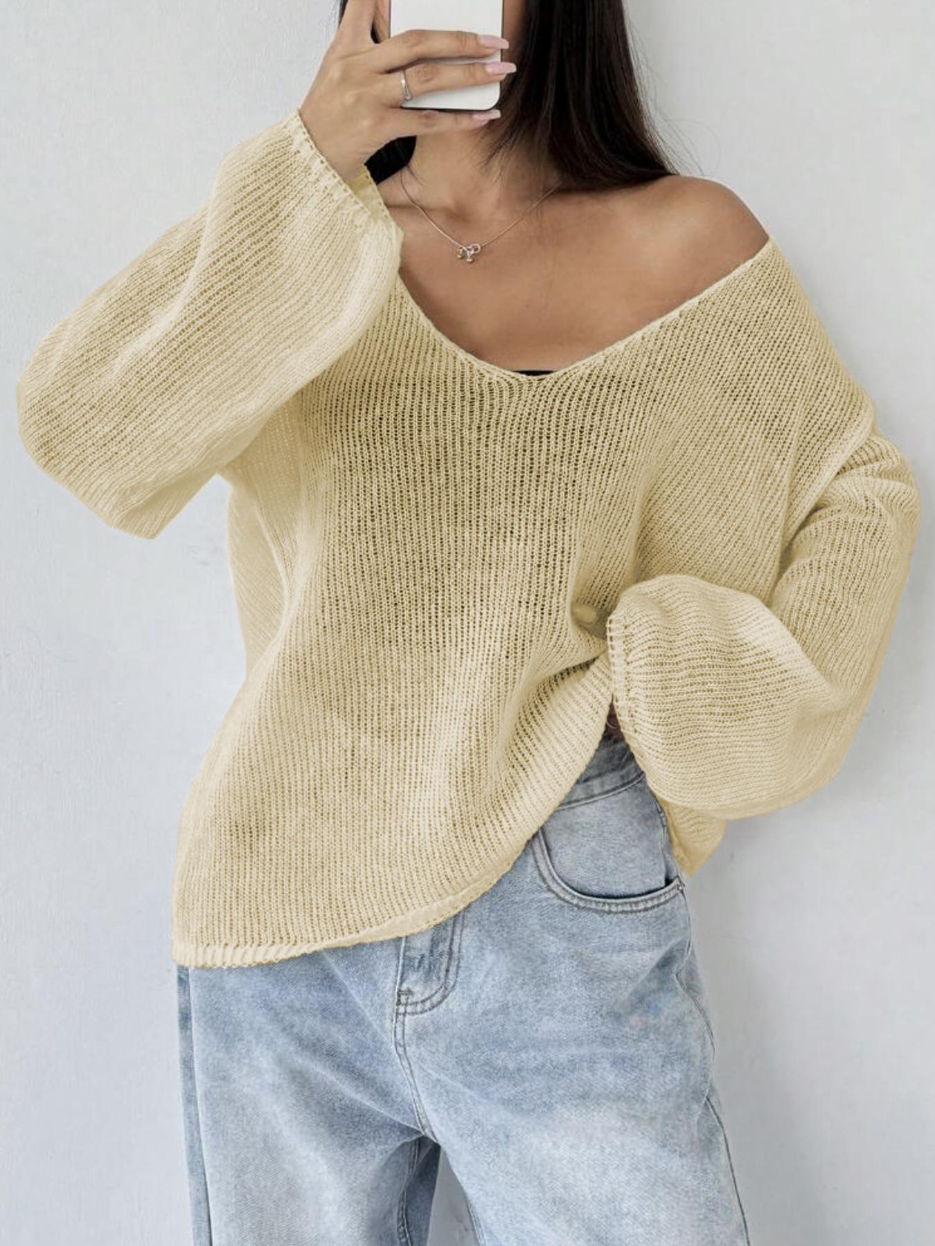 Women's Plain Sheer Sweater Pullover, Casual Basic Long Sleeve Jumper for Daily Wear, Ladies Knitwear for All Seasons