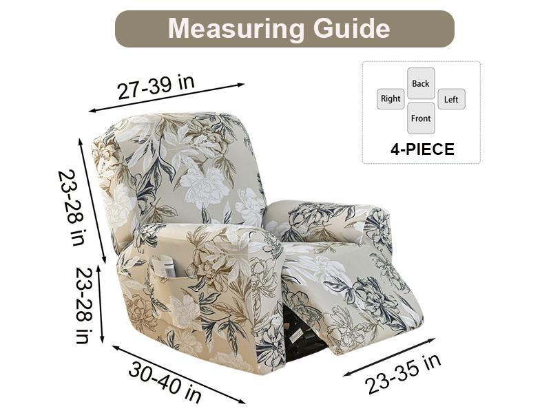 Stretch Recliner Cover 4 Pieces Printed Lazy Boy Chair Covers Floral Patterned Recliner Sofa Slipcover Anti-Slip Fitted Furniture Protector with Elastic Bottom, A3