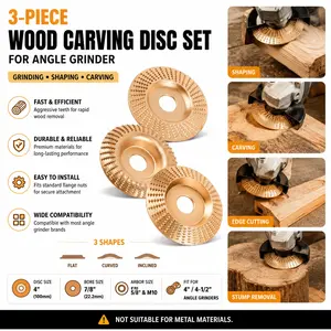 3-Piece Wood Carving Disc Set for Angle Grinder, Grinding & Shaping Wheel Attachment for Wood Cutting, Durable Grinder Accessory Set for Carving, Sanding & Shaping#SummerVibes
