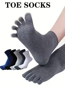Men's Multi-Color Toe Socks, Running Five-Finger Mid-Calf Sports Cotton Socks, Sweat-Wicking Breathable Anti-Slip Wear-Resistant