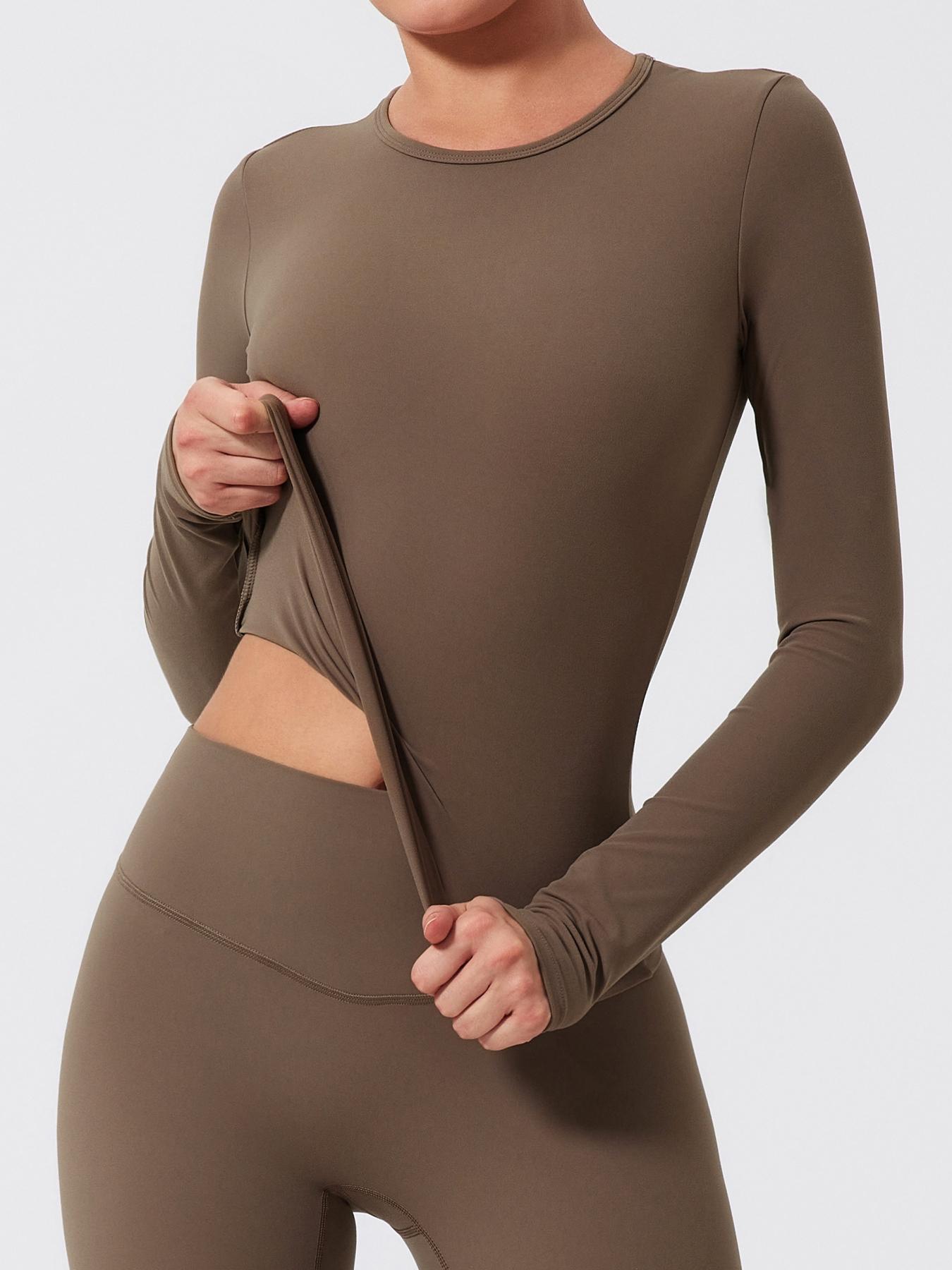 Women's Solid Long Sleeve Sports Tee, Athletic Style Activewear, Casual Comfy Breathable T-shirt for Yoga Gym Workout Running, Ladies Sportswear for Spring & Fall