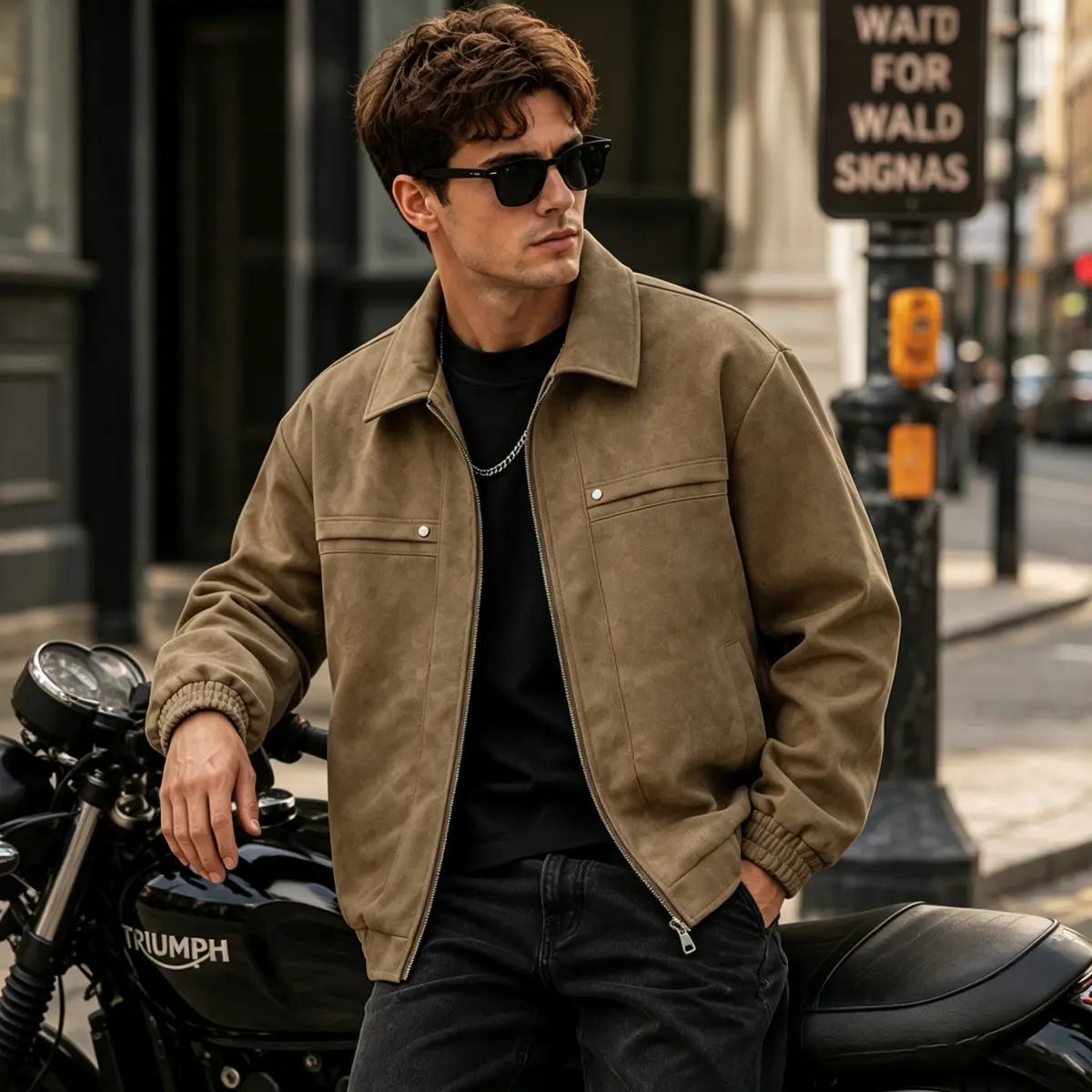 Men's Retro Windproof Waterproof Artificial Leather Flying Jacket - Long-Sleeve, Plain Solid Black, Zipper-Up, Pull-On, Regular Fit, Multi-Functional Biker Outdoor Top, Autumn Winter Menswear Coat for Motorcycle Riders, Dry Clean