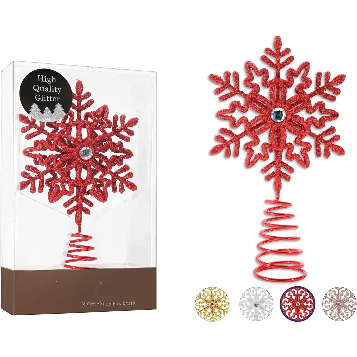 5 inch Red Glittered Filigree   Snowflake Tree Topper  for Small/Mini X'Mas Tree/ Decor/ Table/Shelf Ornaments (Red)