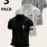 3 Pcs Breathable Quick-Dry Short Sleeved Golf Polo Shirts, Outdoor Sportswear, Summer Lightweight Stretch Activewear, Polyester Button Athletic Polo Top, Breathable Athletics for Office, Yacht and Daily Wear