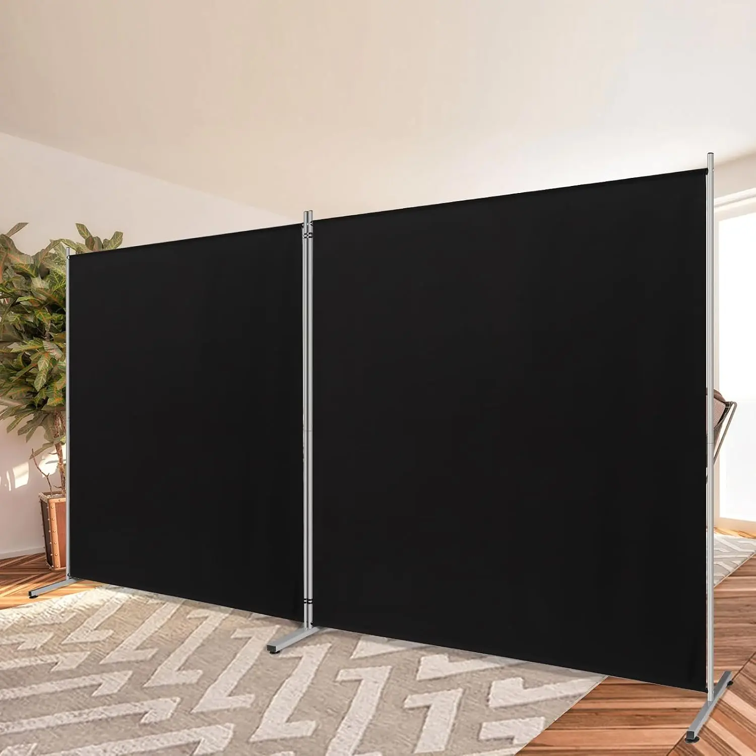 2 Large Panels Room Divider,Portable Office Divider,Convenient Movable,Folding Partition Privacy Screen for Bedroom,Dining Room, Study,142" W x 71" H,Black