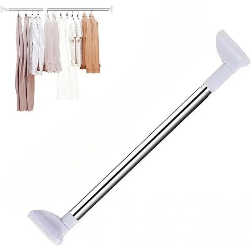Adjustable Drill-Free Telescopic Tension Rod, Adjustable Extendable Pole, Heavy Duty Stainless Steel Hanging Rod for Clothes & Curtains, No-Damage Installation for Bathroom, Closet, Window & Room Divider, Shower Curtain Rod