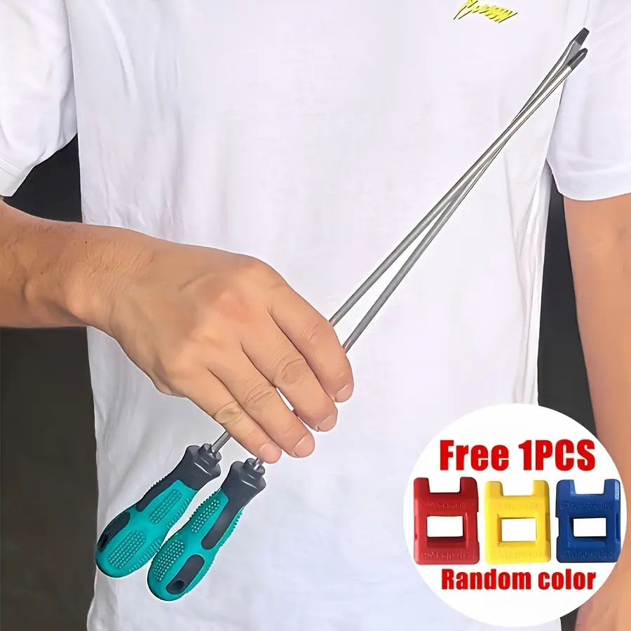 3-piece screwdriver set with rubber handles - Cr‑V steel material - Magnetic tips, extra-long design - Hand tools