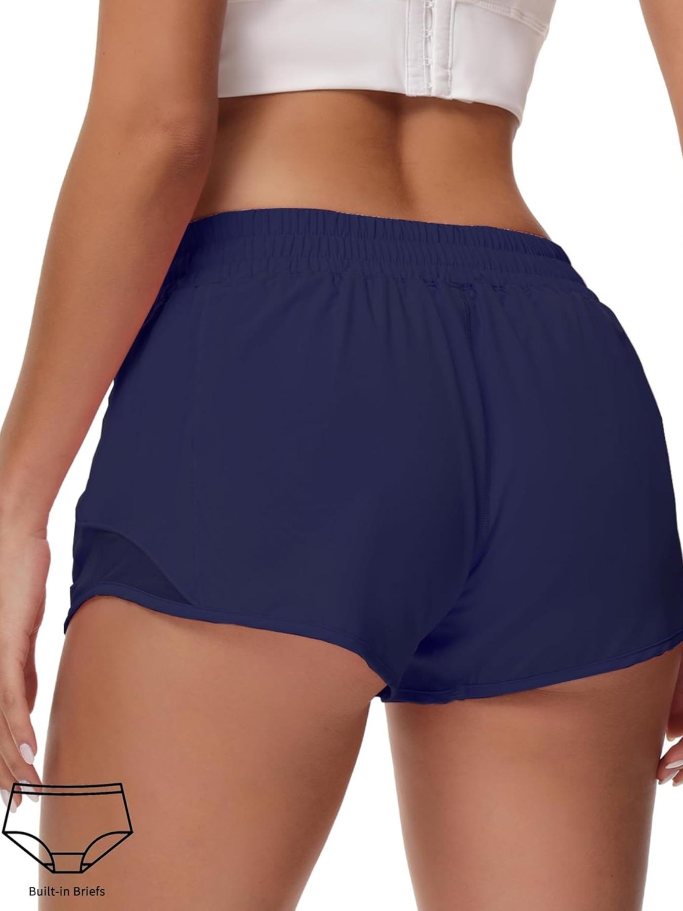 Women's Solid Drawstring Waist Gym Shorts, Breathable Quick Drying Zipper Pocket Sports Shorts for Cycling Running, Ladies Sportswear for All Seasons, Activewear