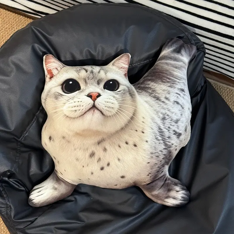 Realistic Seal-Cat Hybrid Plush Toy – Funny & Cute Stuffed Animal Pillow for Home Decor, Bedtime Comfort & Gift – Soft Printed Cat-Seal Doll, Available in 12cm / 32cm / 42cm Sizes