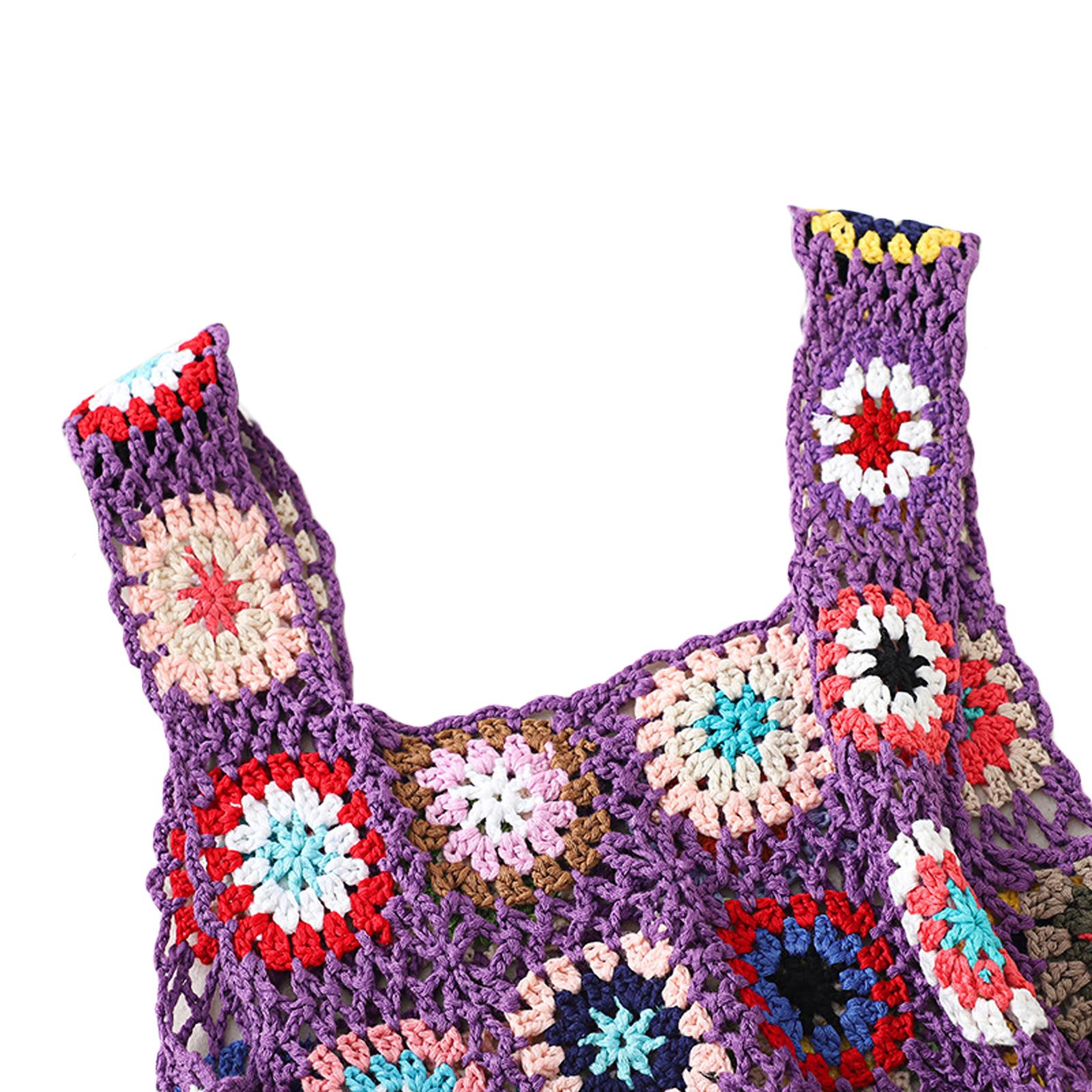 Women´s Summer Sleeveless Tops Ladies Female Colorful Hand Crochet Embroidery Openwork Knit Tank Tops Womenswear Streetwear