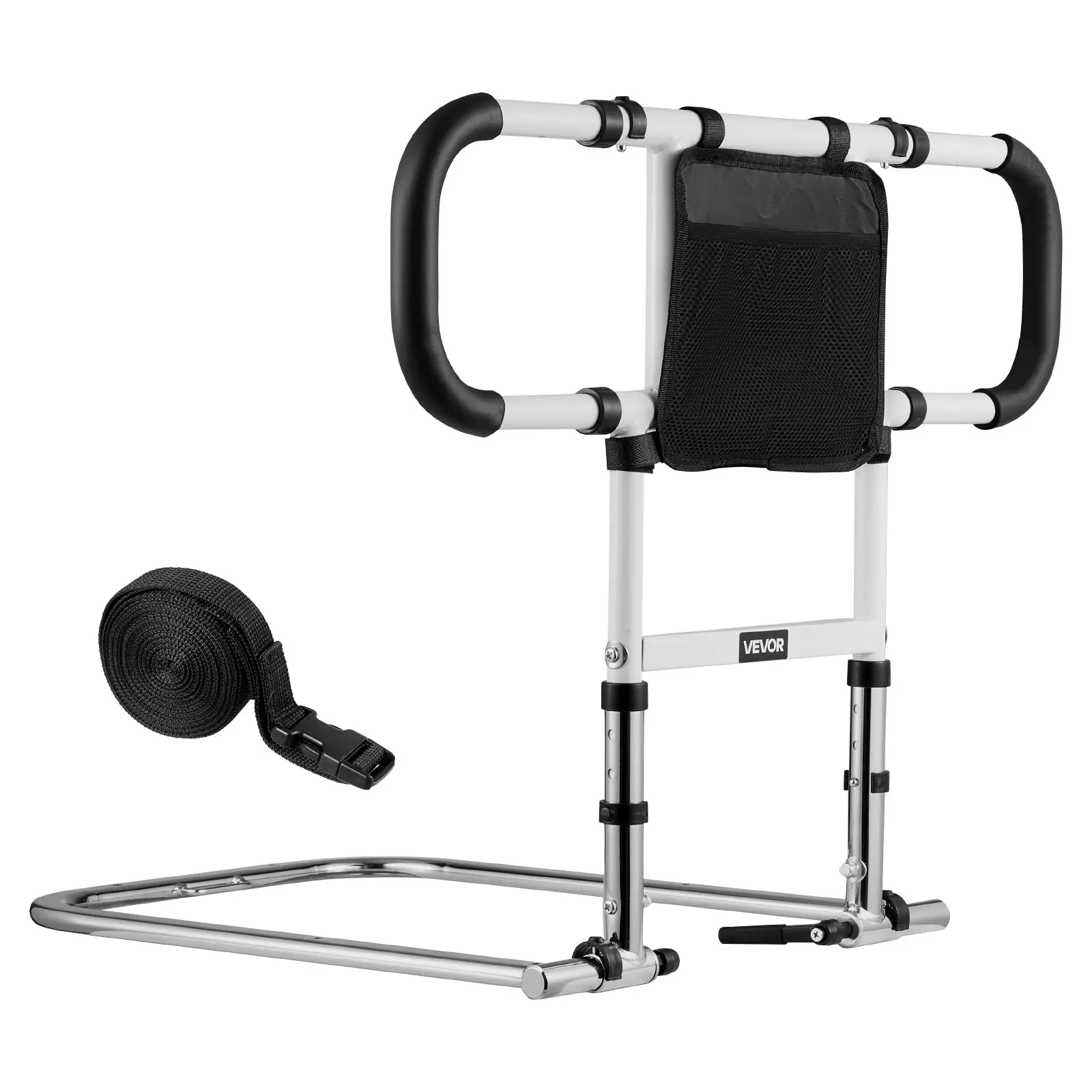 VEVOR Carbon Steel Bed Rail for Senior & Pregnant Women, Foldable Extendable Adjustable Height Bedside Assist Rail with Side Handles & PU Handrail, 10.6 Lbs / 4.8 Kg, 27.2x20.5x24 in/690x520x610 mm, 300 Lbs / 136 Kg Capacity, Fits King, Queen, Full, Twin,