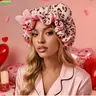 Women's Cute Leopard Print Teddy Fleece Satin-Lined Hair Bonnet - Bear Ear Bow Ruffle Edges, Large Adjustable Haircare Heatless Styling Accessory, Heat-Protection Makeup Companion for Curly Natural Hair Night Use