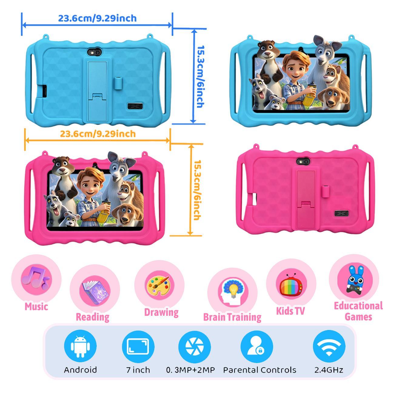7 Inch Android Tablet, Parental Control Tablet with Silicone Case, Multifunctional Tablet for Education & Entertainment