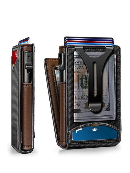 Men's Small Wallet Magnetic Metal Automatic Card Holder, Rfid Anti-Theft Credit Card Case, Multi-Card Slots ID Window Money Clip, Magnetic Card Holders