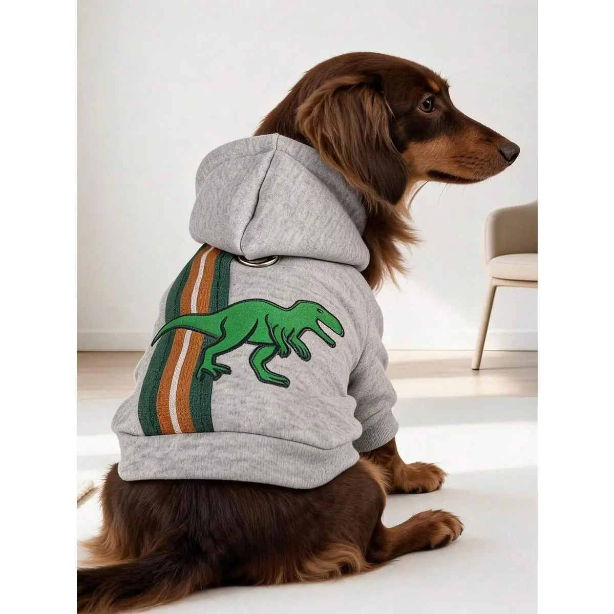 1pc Pet Clothes Dog Cat Apparel Happy Puppy Small Dog Puppy Casual Fashion Comfortable Adventure Dinosaur Sweatshirt - Grey
