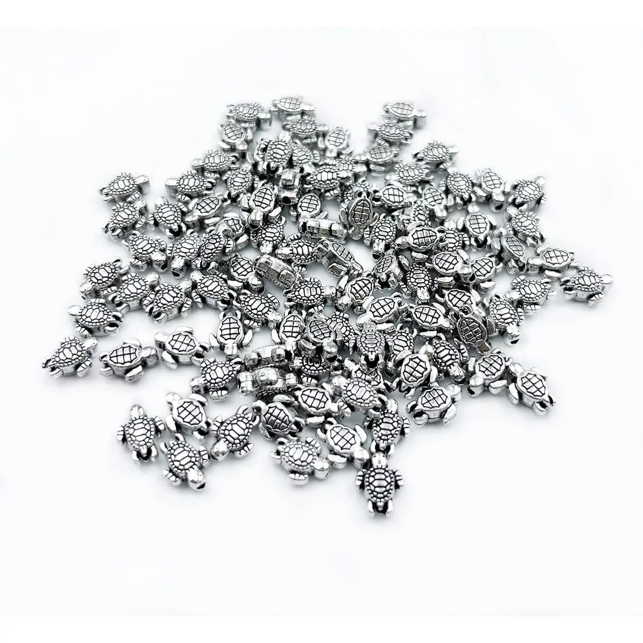 100 count  Turtle Beads Antique  Turtle Beads for  Making | 0.9x0.7cm Mini Turtle Shaped Beads Metal Turtle Beads for Crafts Making Bracelet Necklace  DIY Supplies