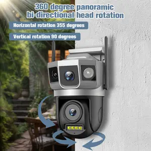 2K 4MP Dual-Lens Solar Security Camera Wireless Outdoor, Battery Powered WiFi Camera for Home Security, Panoramic PTZ, 2-Way Audio, Human Detection, Color Night Vision, Light Alarm Christmas gift