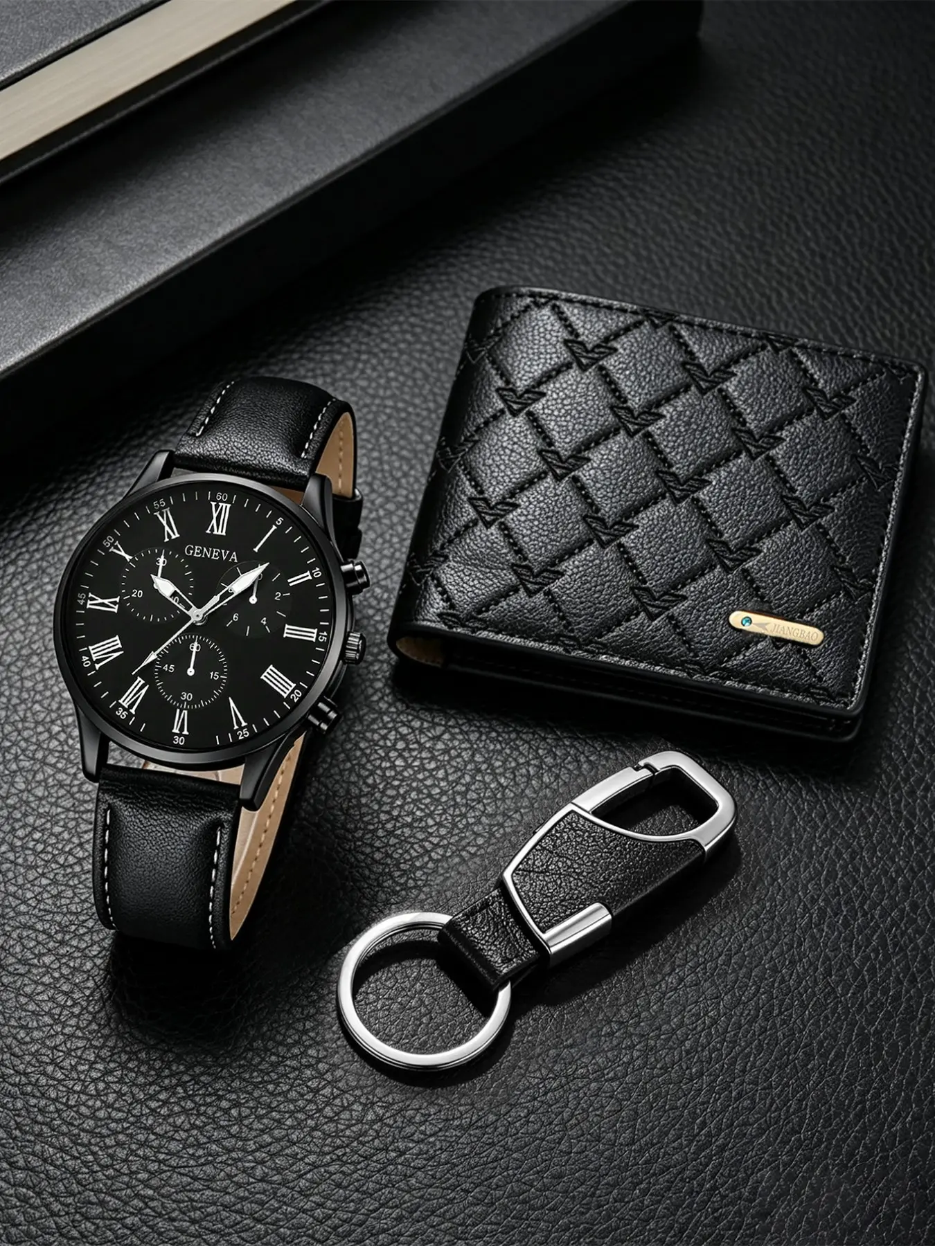 Men's Casual Watch Set with Keychain and Wallet, Perfect Gift for Father's Day, Halloween, Christmas, Birthday, Ramadan, Anniversary