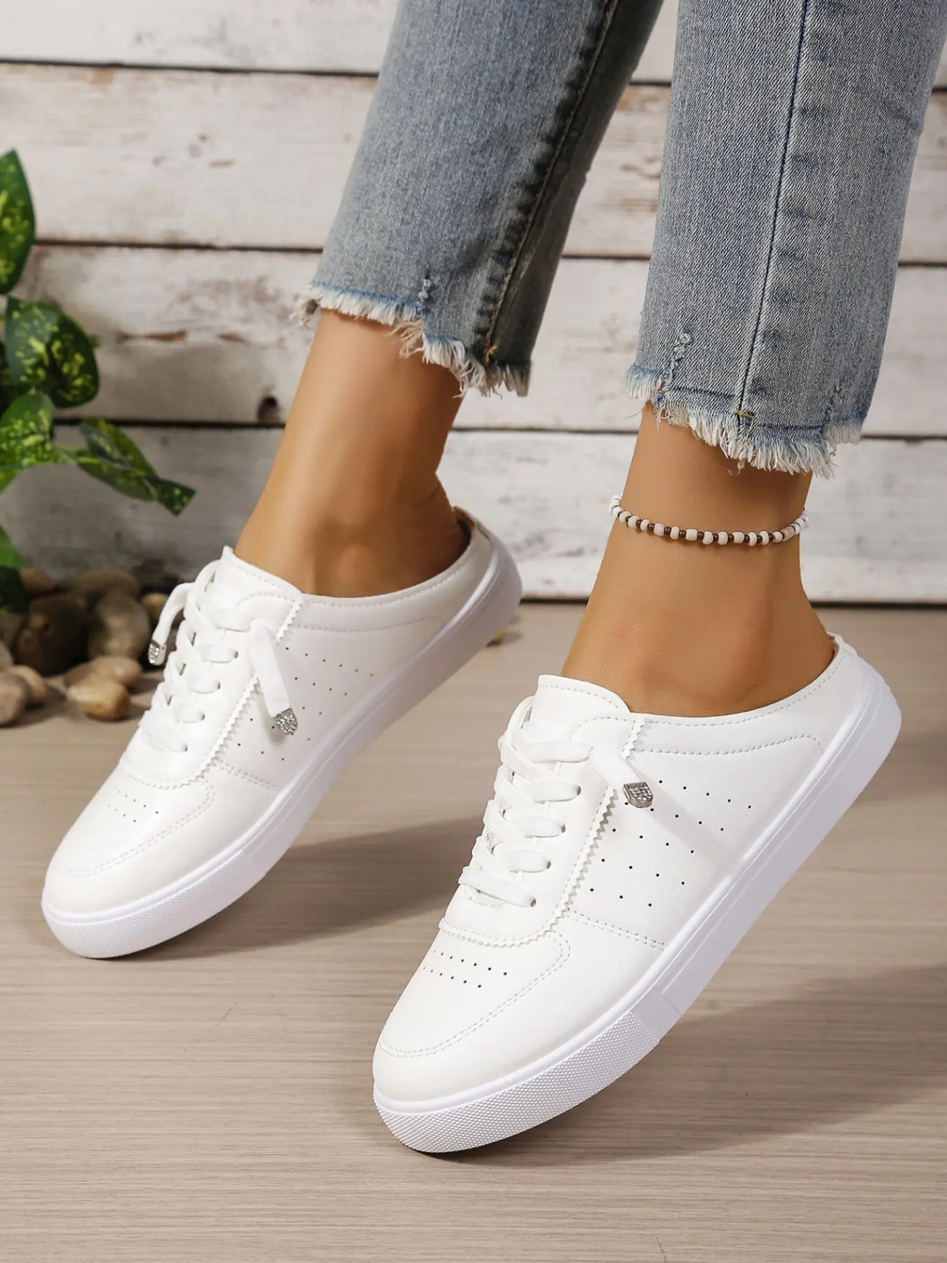Women's Hollow Out Sneakers, Sports Shoes, Slip-On Breathable Casual Shoes, Walking Shoes, Flat Comfort Anti-Slip, Summer Daily Wear, No Laces, Open Back Design