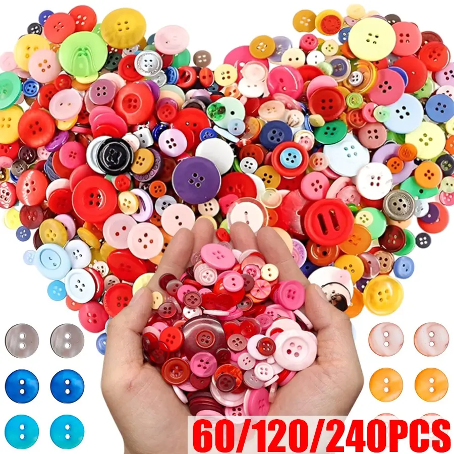 60/120/240pcs Color Round Plastic 0.7-2.5cm Assorted Sizes Various Versatile Use for DIY Crafts Sewing & Knitting Projects Home Sewing Household Sewing Accessories Clothing Decoration Patched Button