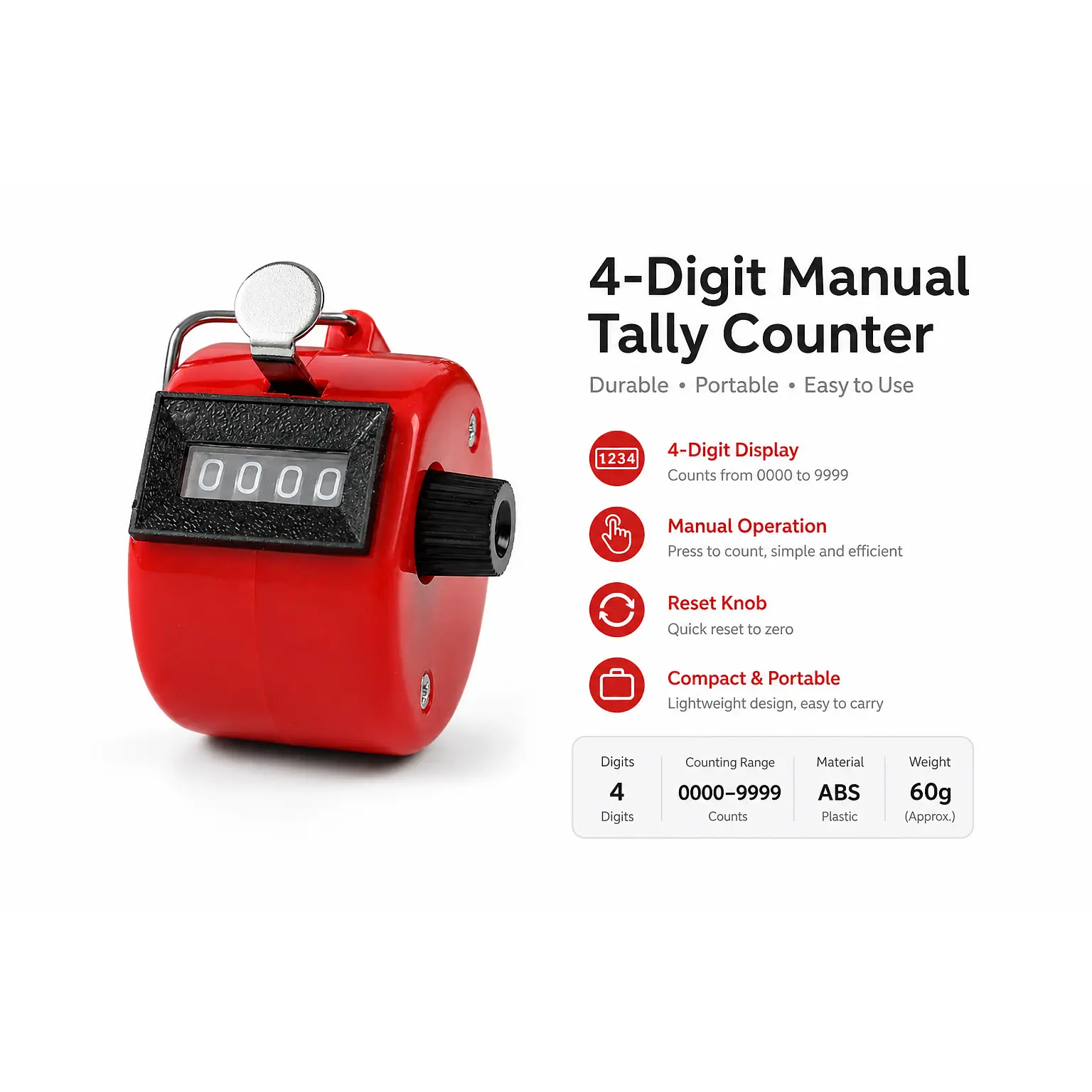 Heavy-duty plastic manual tally counters with ergonomic thumb lever, dual-color display for clear readout, ideal for inventory tracking, classroom counting, event attendance, and retail stock management—durable, lightweight, and precision-engineered for r
