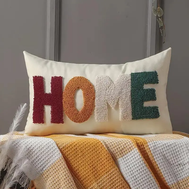 1 Counts Modern Embroidery "HOME" Coarse Linen Pillowcase - Comfortable Beige Decorative Cushion Cover with Zipper, Machine Washable, Suitable for Living Room and Bedroom Decoration (excluding Pillow Core), Decorative Pillow