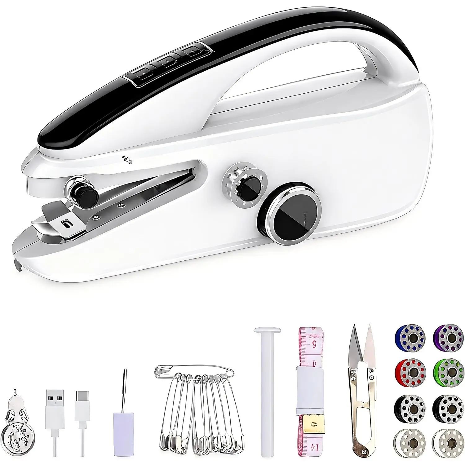 Handheld Sewing Machine Mini Cordless Electric Sewing Kit White Portable Stitch Tool for DIY Fabric Clothing Repair Quick Fixing Home Travel Beginner Friendly,reverse,micro,at-home,pink,