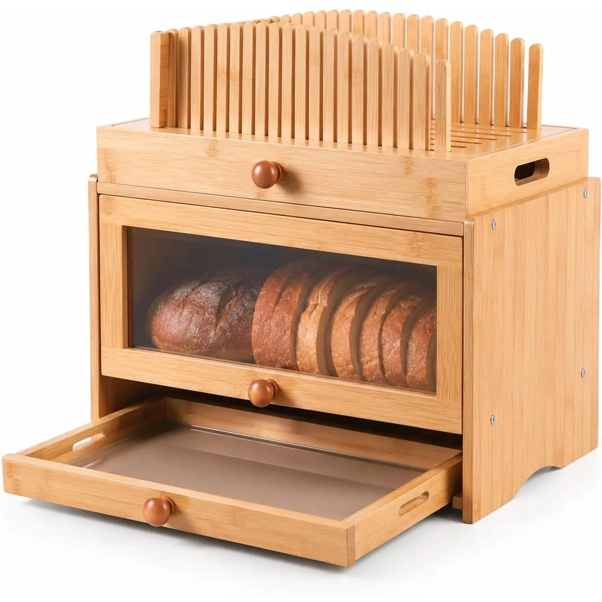 3in1 Bread Slicer for Homemade Bread - Adjustable Width  Bread  with Storage Box, Bread Box with  Board Crumb Tray, Bread Storage Container for Kitchen Countertop, Sourdough Baking