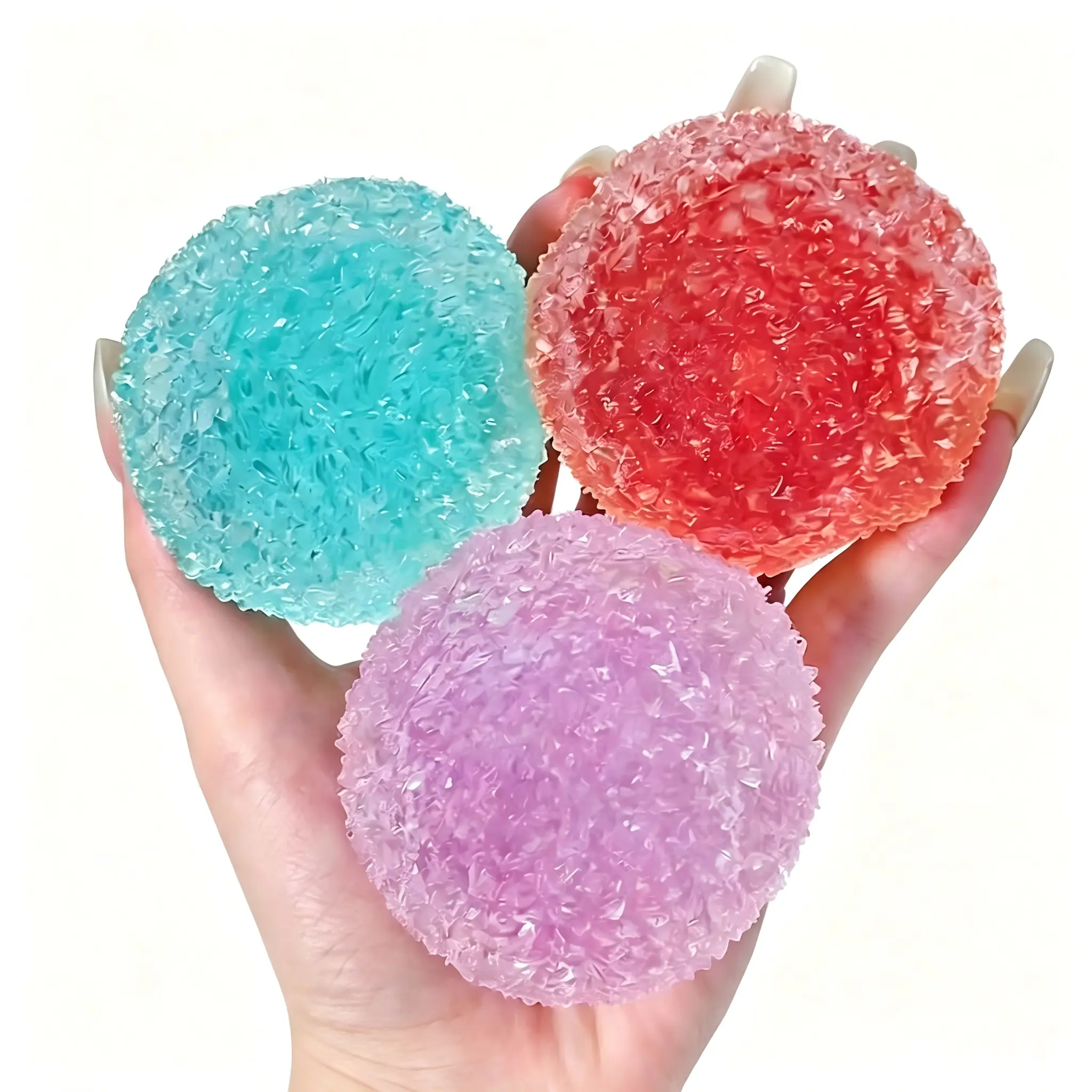 Handcrafted Slushy Squishy Crystal Mochi Ball - TPR+Coconut Oil Unisex Stress-Relief Toy, Soft Texture Fidget Sensory Ball with Satisfying Rustling Sound, Portable Cute Desk Decor for Teens & Adults