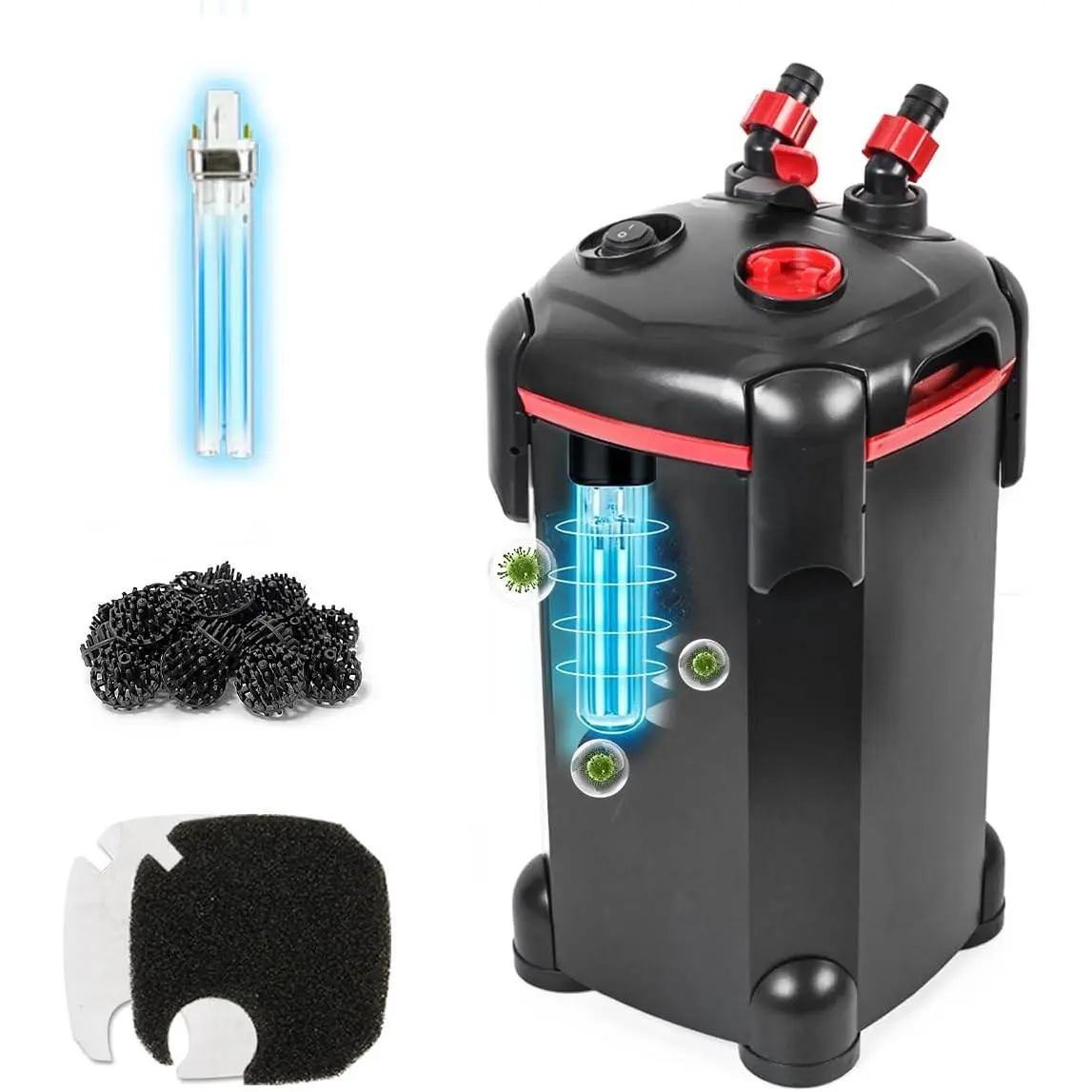 PONDFORSE Canister Filter, External Aquarium Filter Ultra-Quiet with Media | Adjustable Flow Rate, Multiple Filtration Approaches, Powerful Water Circulation Cleaning Machine for Fish Tanks and Aquarium