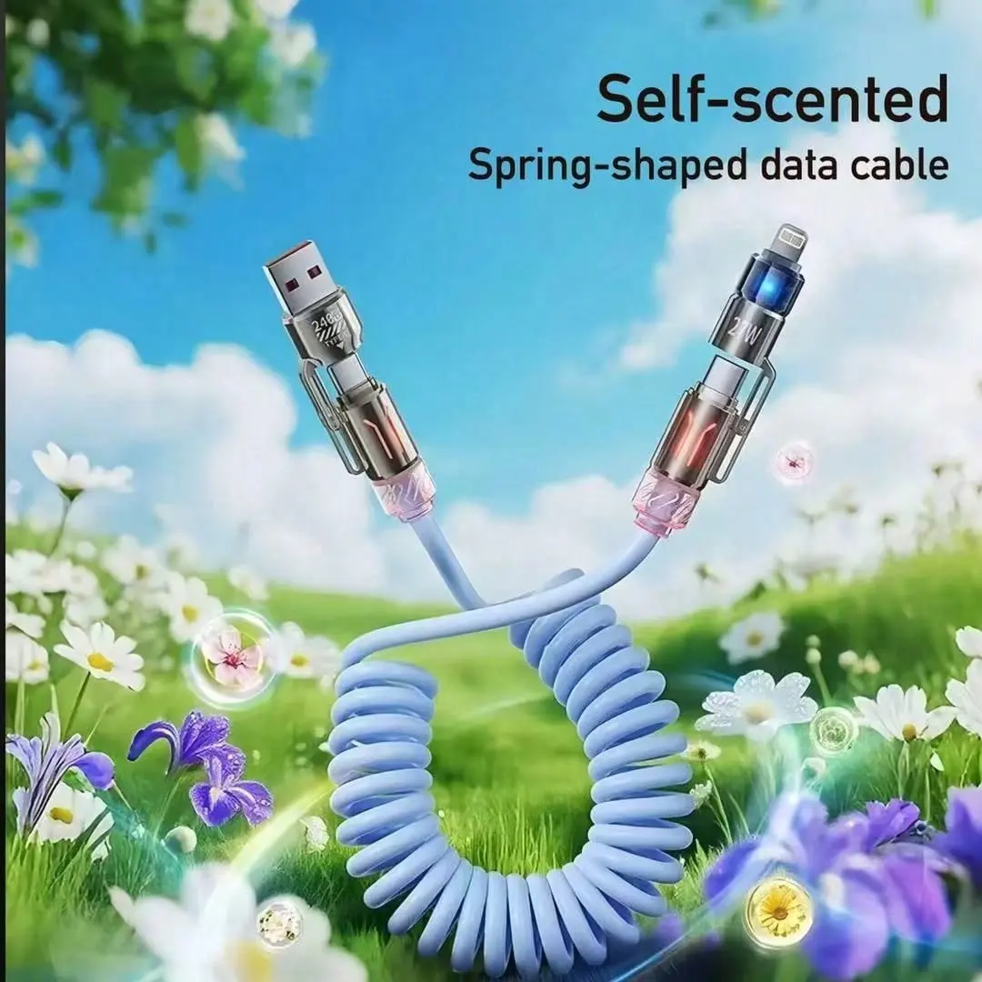 240W 2M Ultra-Fast Charging Cable, 4-in-1 Multi-Function Data Cable with Integrated Fragrance, Car Charging Cable & Car Air Freshener