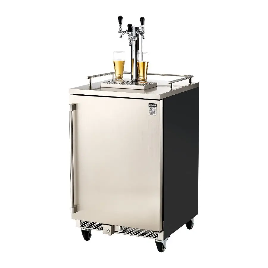 VEVOR Triple Tap Commercial Draft Beer Kegerator for D-System, 160L Full Size Refrigerator for Commercial Users & Draft Beer Service, 5lbs CO2 Tank, Keg Compatible Unit That Holds Multiple Kegs (3 Sixth/2 Slim/3 Ball Lock)