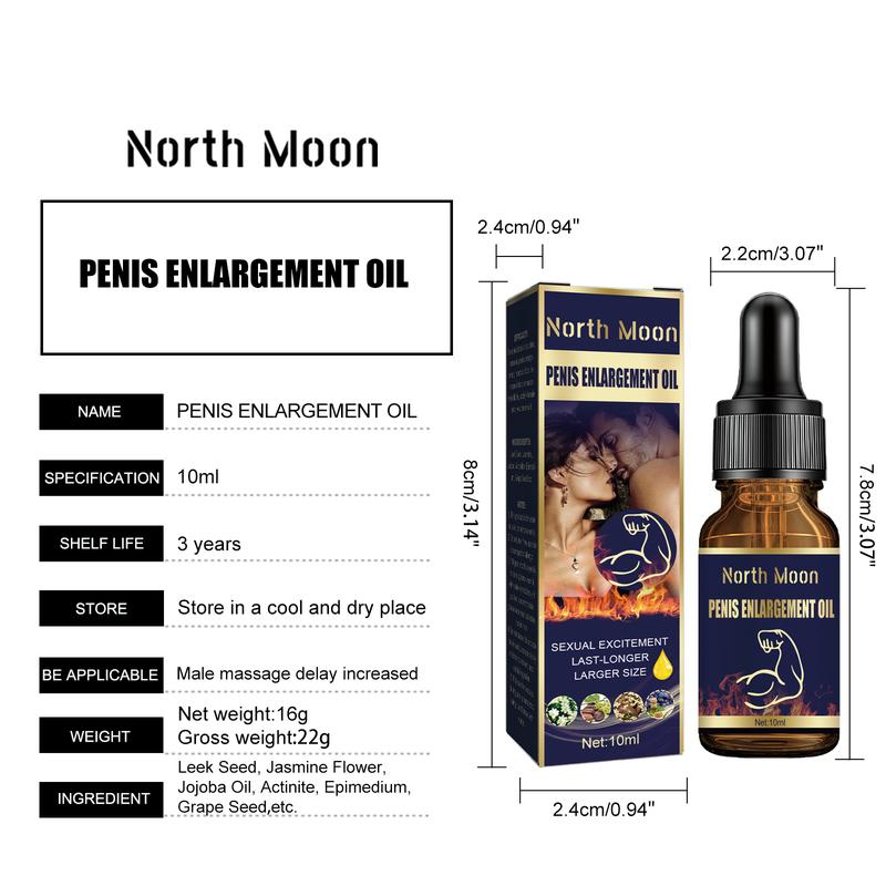 North Moon Men's Private Area Massage Enlargement Oil 10ml with Chive Seeds Jasmine Flowers & Epimedium for Delay Enhancement