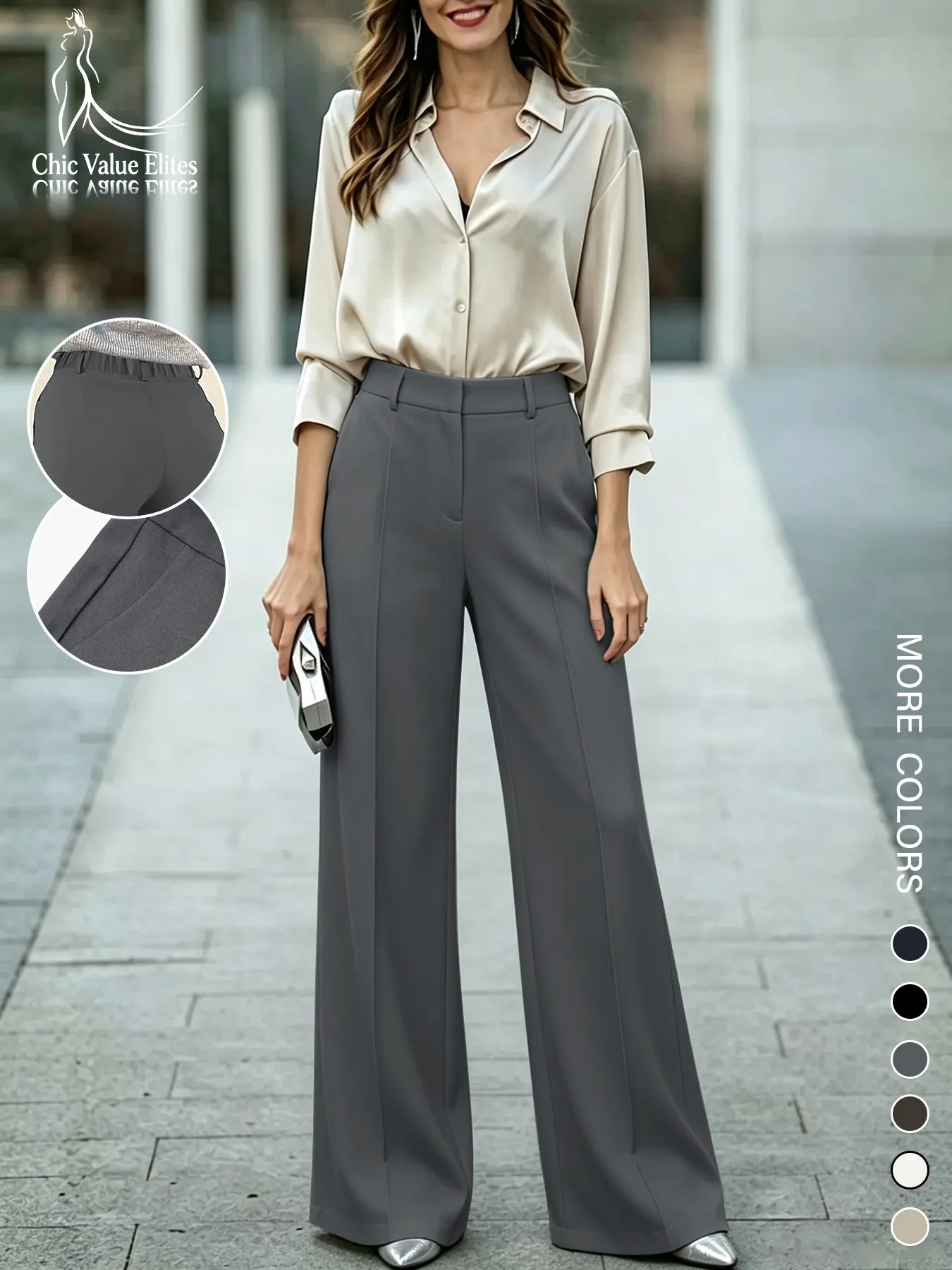 European and American Style Commuter Suit Pants Bottoms, 26 Years Fashionable Simple Solid Color Long Pants, Flowy Drape Straight Leg Casual Wear