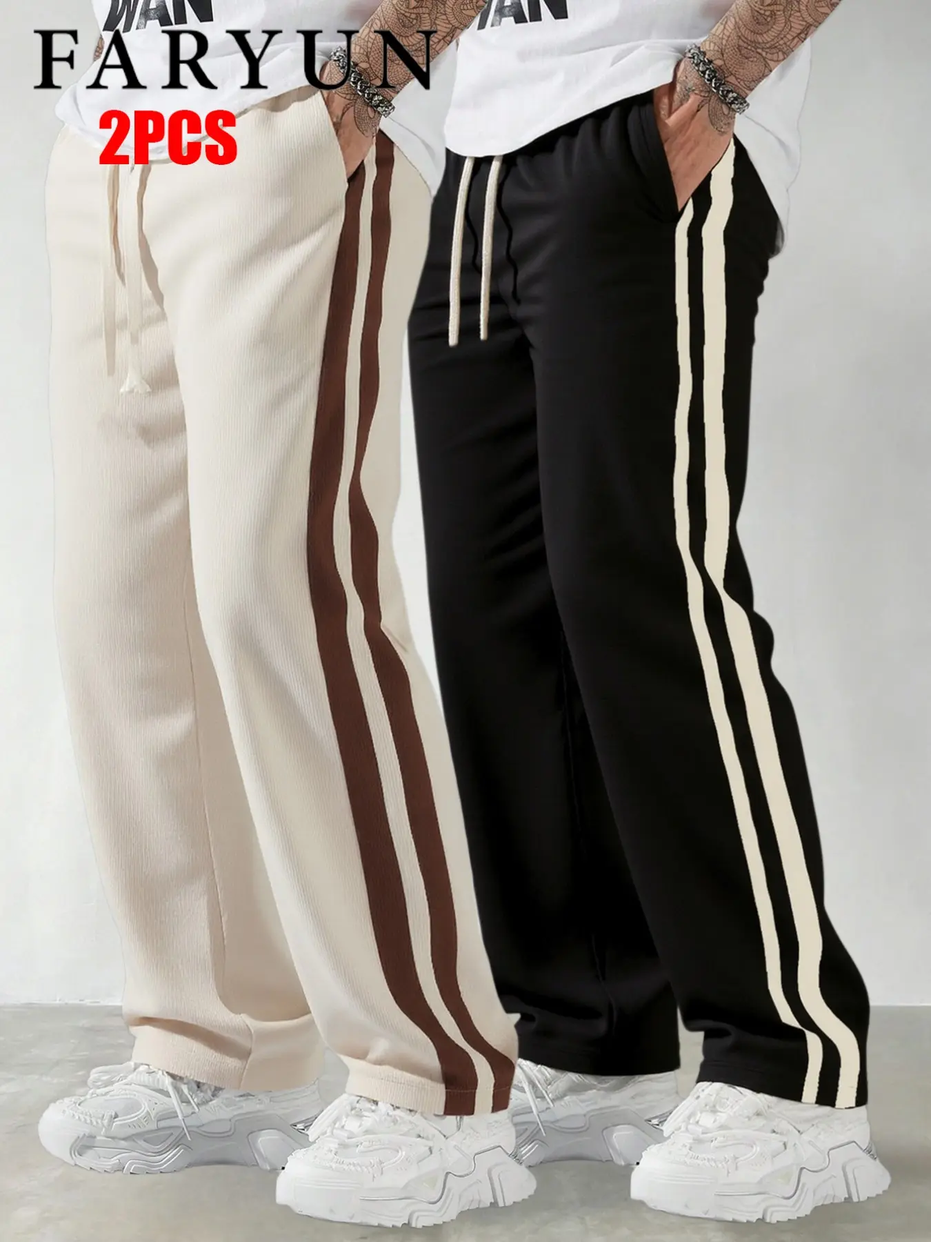 FARYUN Men's Sporty Long Pants, Trendy Colorblock Design, Ideal for Outdoor Fitness, Running, Casual Wear, Perfect for Couples