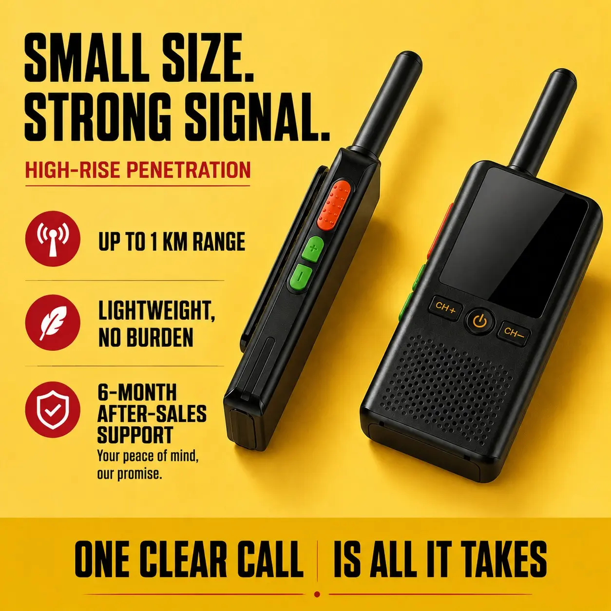 Eralion Portable Mini Walkie-Talkie, 16 Channel, Ai Noise Reduction, Type-C Rechargeable, Belt Clip, Ideal for Business & Outdoor Teams