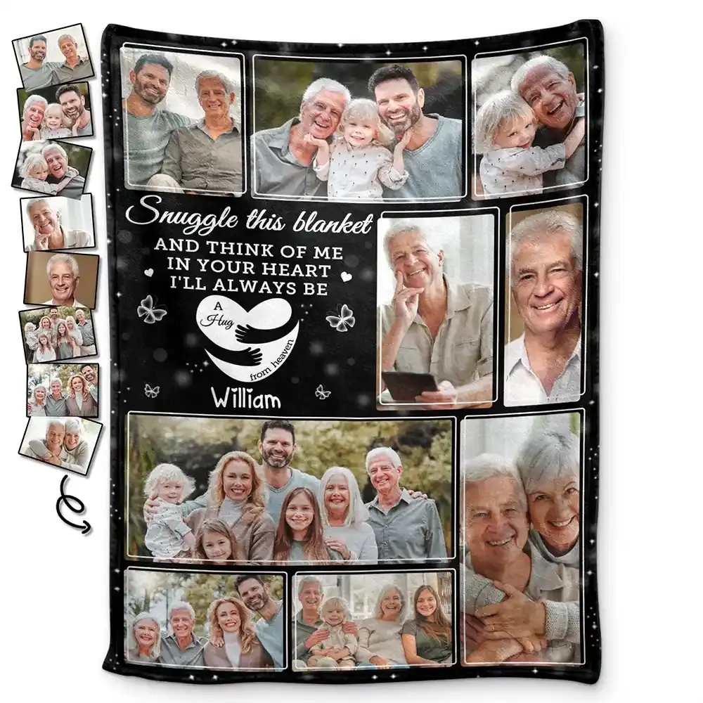 A Hug From Heaven 🕊️   Custom Memorial Photo Blanket for Grandpa