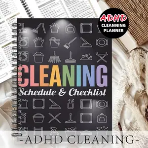 1pc ADHD Cleaning Planner Themed Notebook, Weekly Planner, Black and White Tool Style, for Housewives, with Cleaning Tool Line Patterns. Record Cleaning Tasks. Task Management, Daily Organization. 5.5x8.3 Inch Notebook