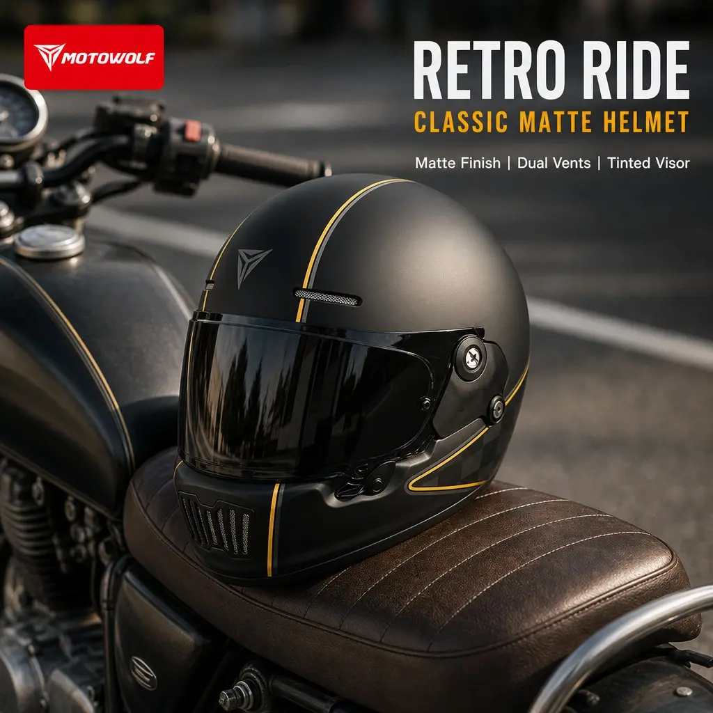 Vintage Full-Face Motorcycle Helmet, Motorcycle Biker Helmet, Unisex Riding Helmet, All-Season Long-Distance Travel, Windproof and Impact-Resistant Safety Helmet