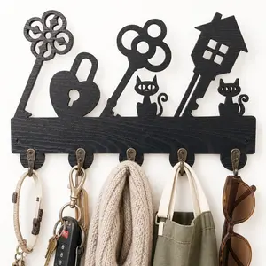 Cat-Themed Key Hooks, Decorative Wall-Mounted Organizer with 5 Hooks, Ideal for Entryways, Front Doors, Hallways, Offices, Perfect Gift for Holidays
