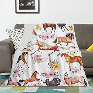Horse Lovers Flannel Throw Blanket, Western Print, Soft Cozy Gift for Girls, Pink   Bedroom Couch   Holiday Travel Outdoor Decor, Birthday Present