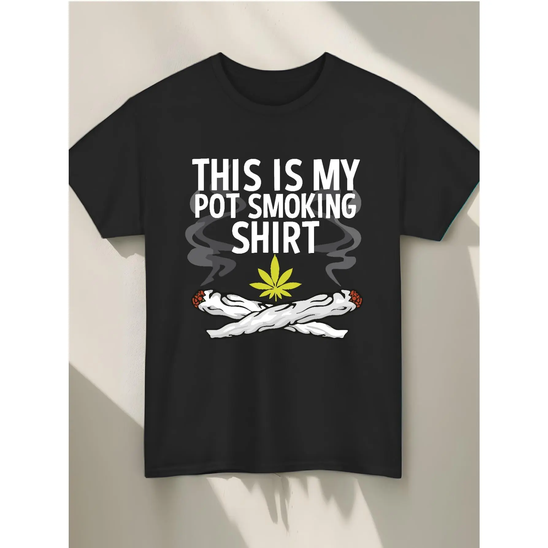 Men'S Funny T-Shirt - This Is My Pot Smoking Shirt Graphic Tee with Joint And Leaf Design, Black Regular Fit Short Sleeve Casual Top for Adults, Humorous Weed Gift Idea