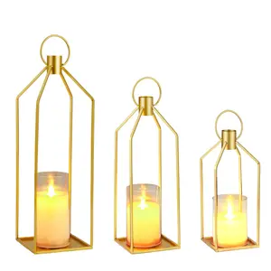 12" 15" 19" Black Metal Modern Farmhouse Lanterns Decorative, Set of 3 Hanging Lanterns for Porch Patio Garden, No Glass Indoor Outdoor Lantern Decor for Wedding, Halloween & Christmas