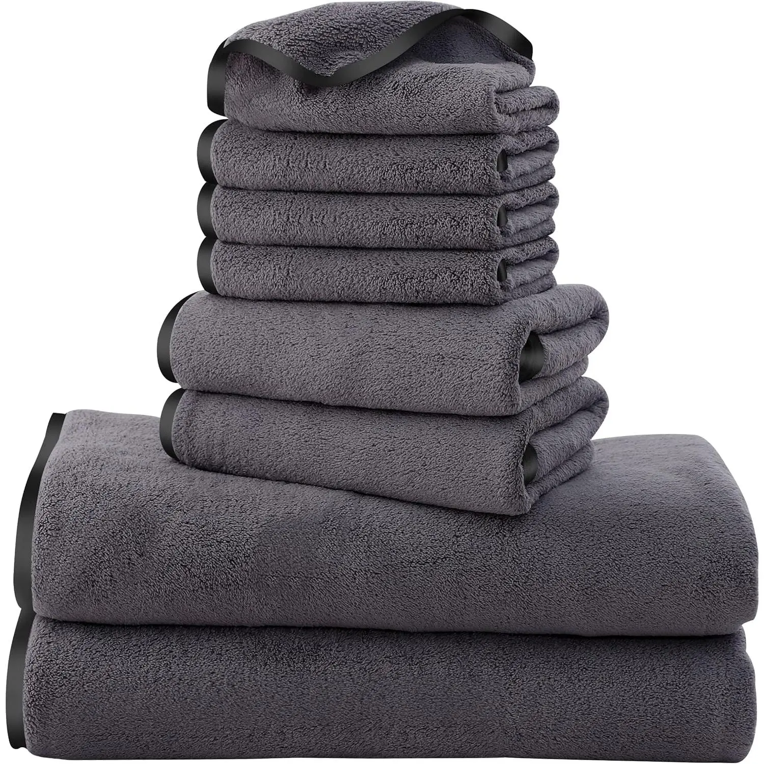 Family Microfiber 8-Piece Towel Set, 2 Bath Towels, 2 Hand Towels, and 4 Wash Cloths, Ultra Soft Highly Absorbent Towels for Bathroom, Gym, Hotel, Beach and Spa (Dark Grey)
