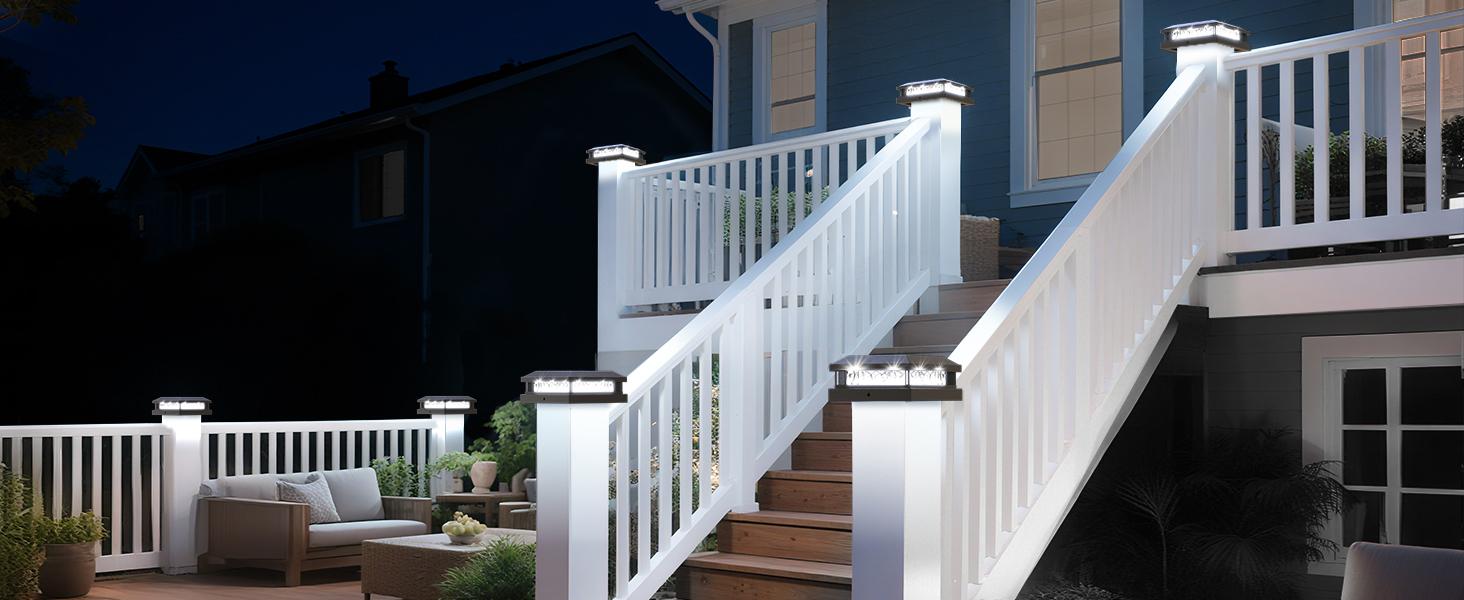 12-Pack Solar Post Lights with 2 Color Lighting, 16LEDs Post Cap Solar Lights Outdoor Waterproof, Fence Lights Solar-Powered for 4x4 4.5x4.5 5x5 Vinyl/Wooden Posts in Garden Stair Patio Deck