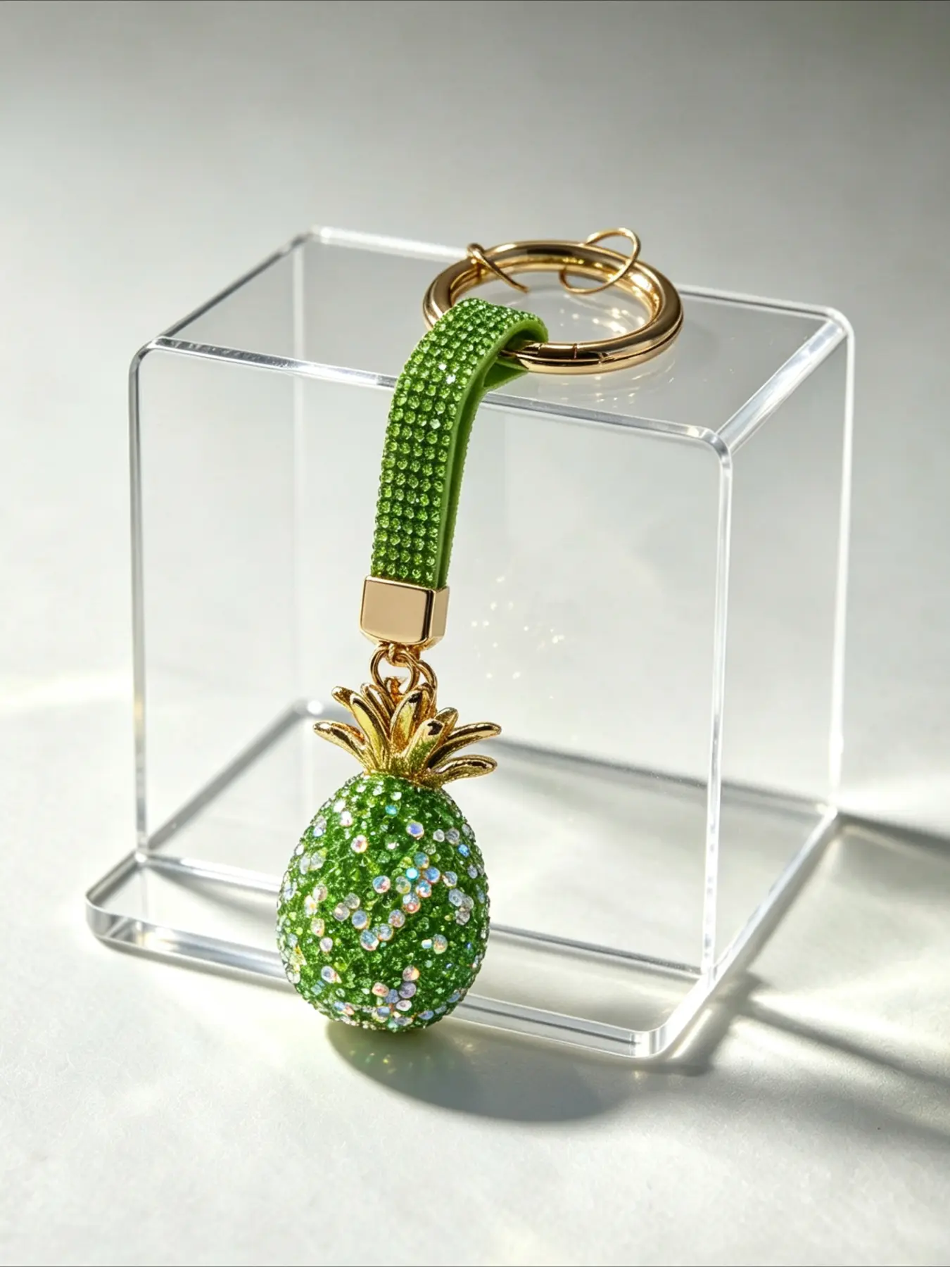 Bling Rhinestone Pineapple Keychain, Green Fruit Pendant Bag Charm, Fashion Key Ring Accessories for Car Purse Backpack, Gift for Women Girls