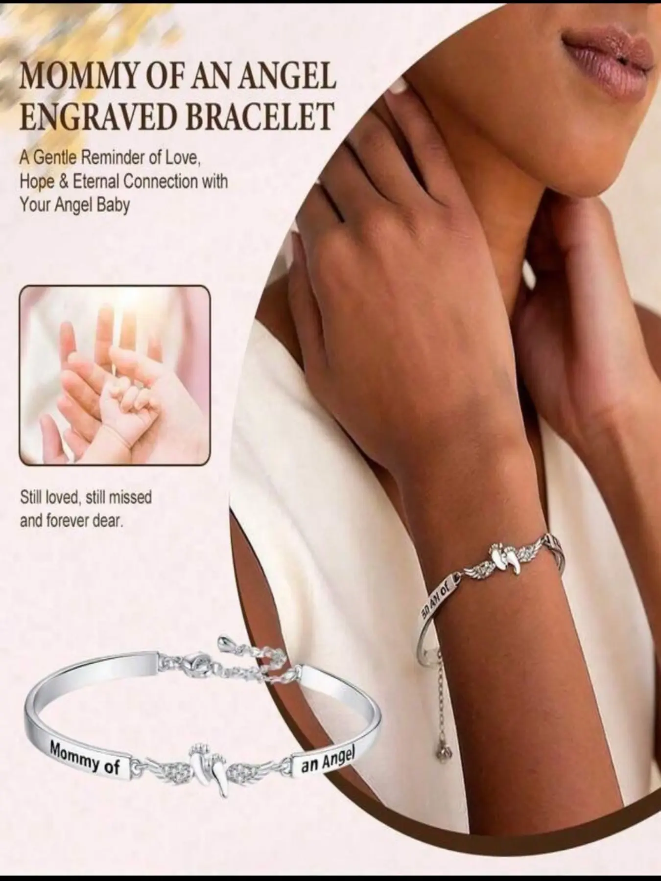 In Loving Memory Angel Cuff Bracelet, Letter & Wing Charm Jewelry, Stylish Comfortable Everyday Wear for Women, Memorial Remembrance Gift