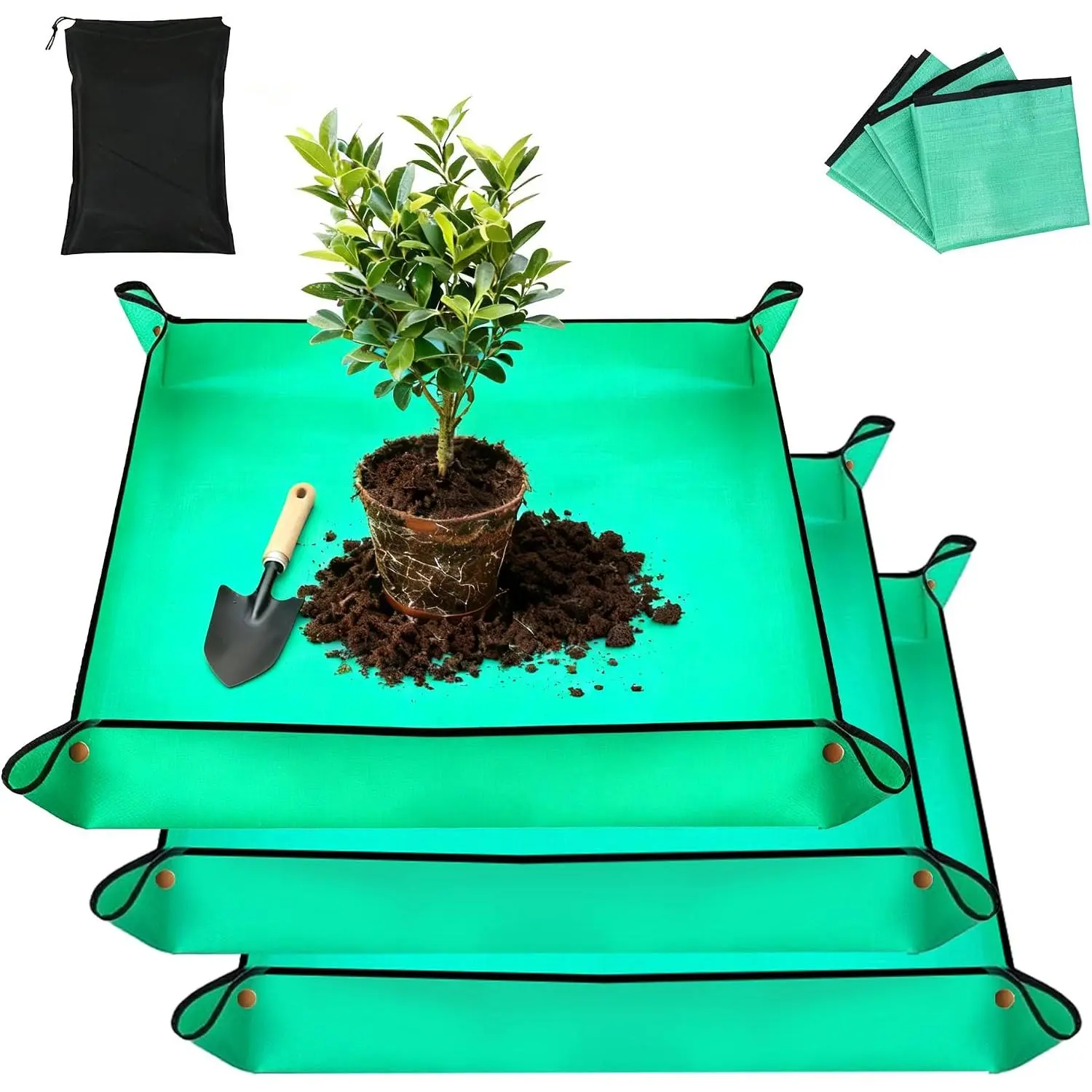 3Packs Repotting Mat, 26.8x26.8 Inch Thickened High Density PE  Gardening Tray for  Transplanting, Portable Foldable Potting Soil Mat with Storage Bag for Indoor Outdoor  Care